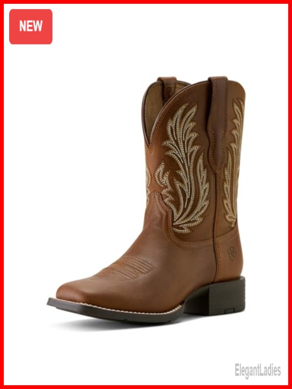 ARIA Wide Square Toe Western Boot Full-Grain Leather Cushioned